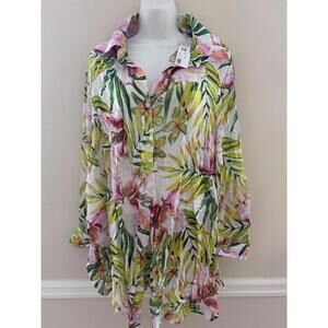 Charlie Paige Shirt Women's Extra Large Floral Blouse Top Coastal Resortwear NWT